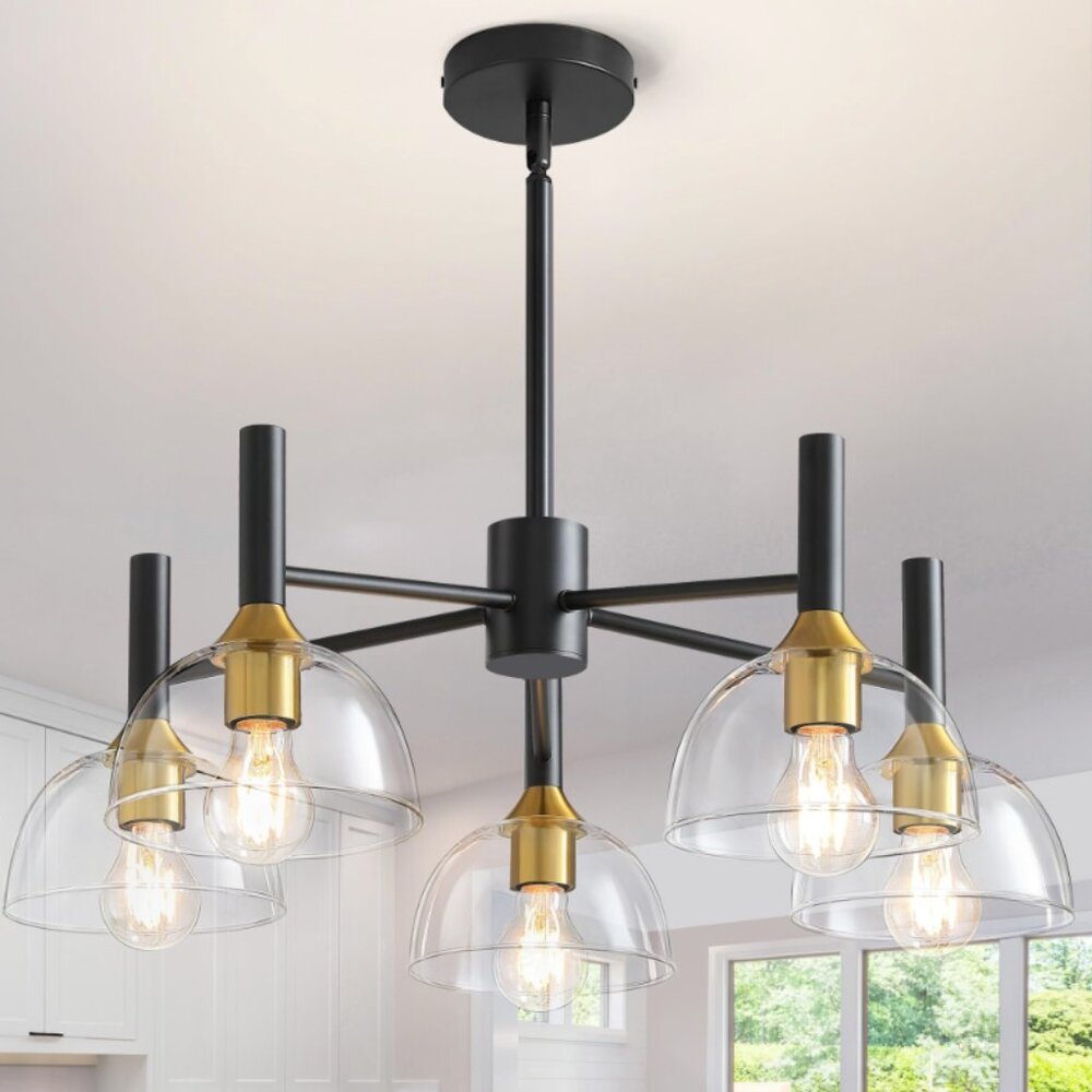 Dining Room Chandeliers Light - 5-Light Black and Gold Modern Chandeliers Light